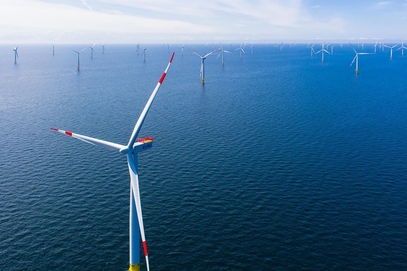 德國安能（EnBW）電力公司原本經營核電和火力發電，近年改投入風力發電，到台灣和美國開拓市場。圖為安能位於波羅的海的Baltic 2風場。（EnBW提供）